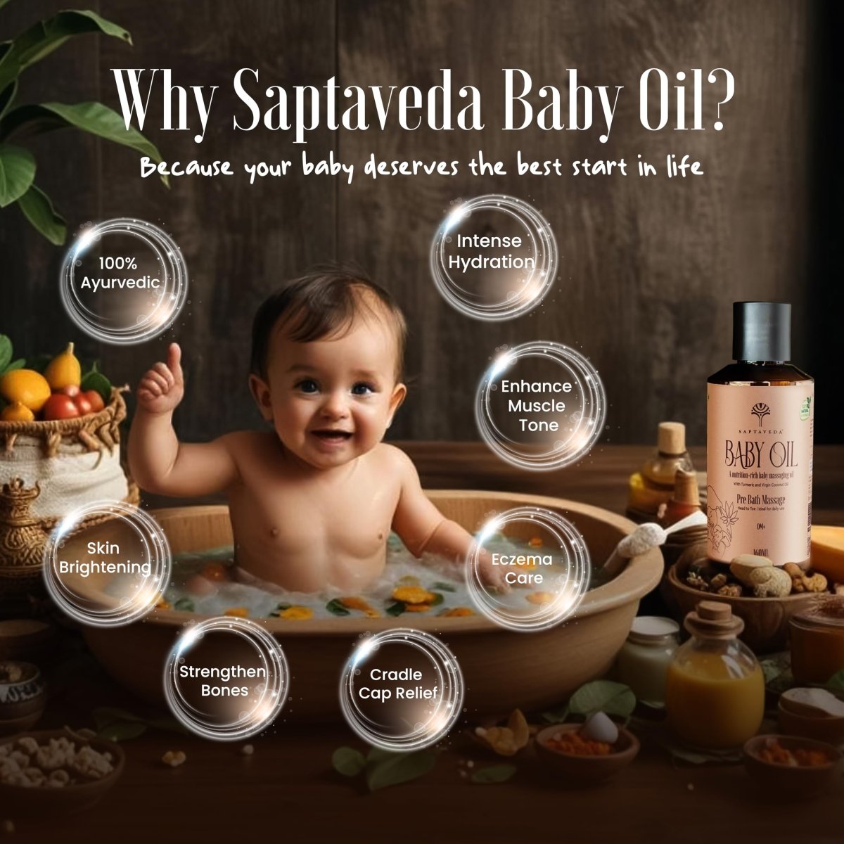 Saptaveda Baby Oil | 100% Ayurvedic & Natural | 160ml | 0+ months - Saptaveda Herbals