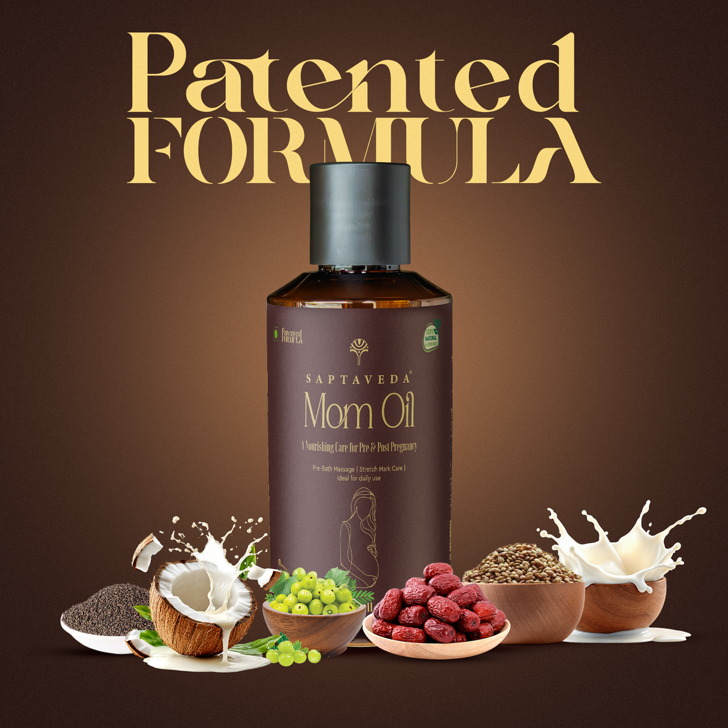 Saptaveda Mom Oil | 100% Ayurvedic & Natural | 170ml | Patented Advanced Ayurvedic Formula | For All Skin Type | Reduces Stretch Marks| Improves Muscle Tone | Pre & Post Pregnancy Care