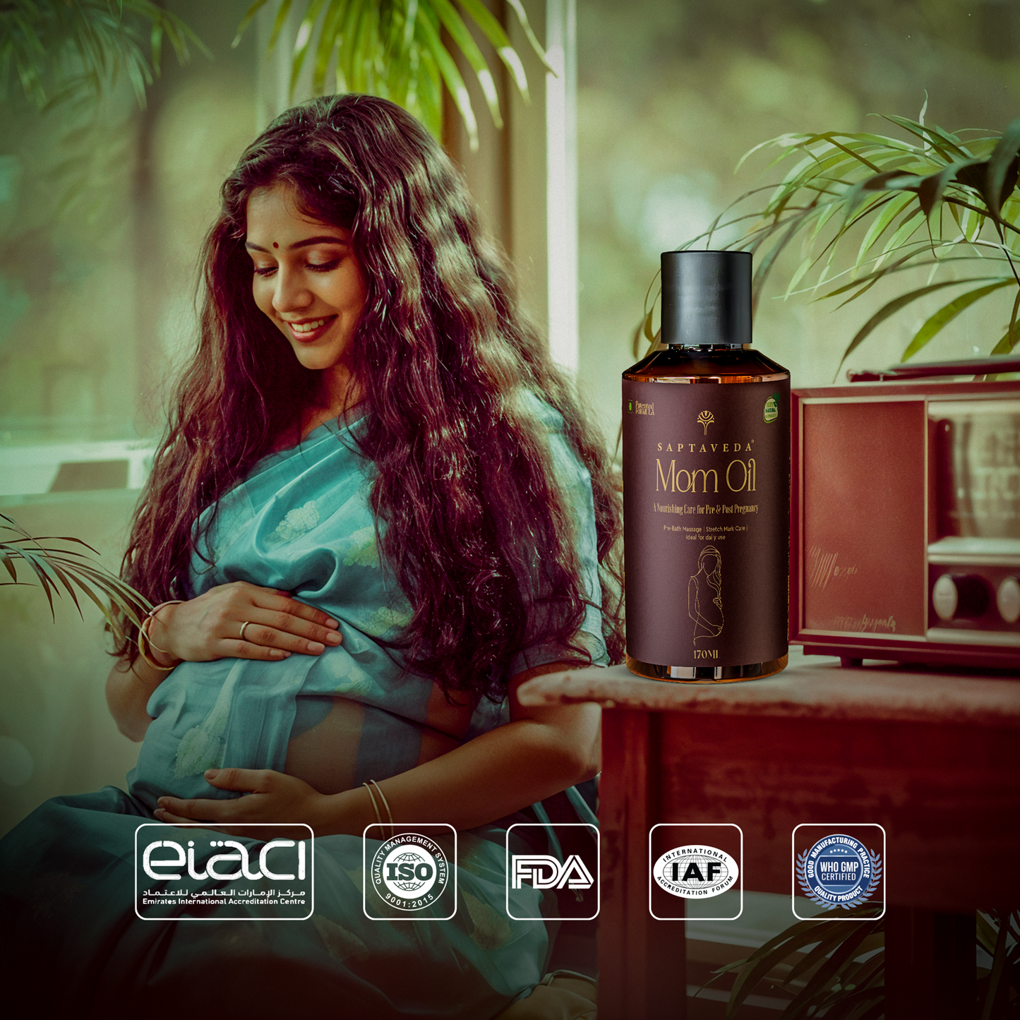 Saptaveda Mom Oil | 100% Ayurvedic & Natural | 170ml | Patented Advanced Ayurvedic Formula | For All Skin Type | Reduces Stretch Marks| Improves Muscle Tone | Pre & Post Pregnancy Care