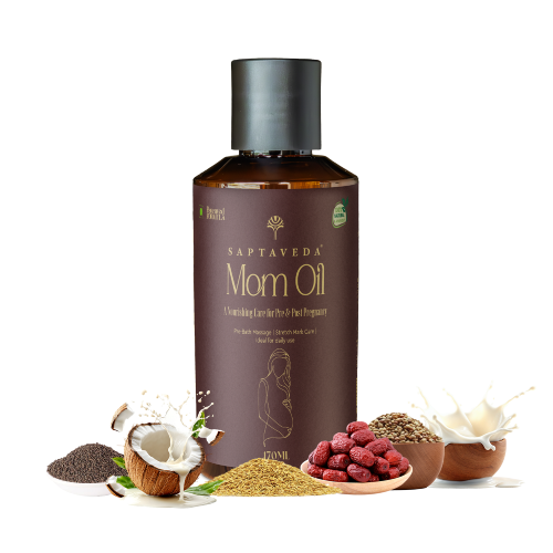 Saptaveda Mom Oil | 100% Ayurvedic & Natural | 170ml | Patented Advanced Ayurvedic Formula | For All Skin Type | Reduces Stretch Marks| Improves Muscle Tone | Pre & Post Pregnancy Care