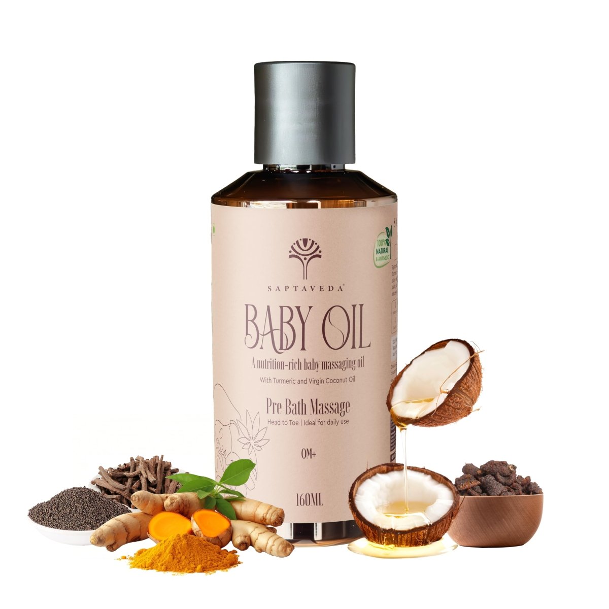 Saptaveda Baby Oil | 100% Ayurvedic & Natural | 160ml | 0+ months - Saptaveda Herbals