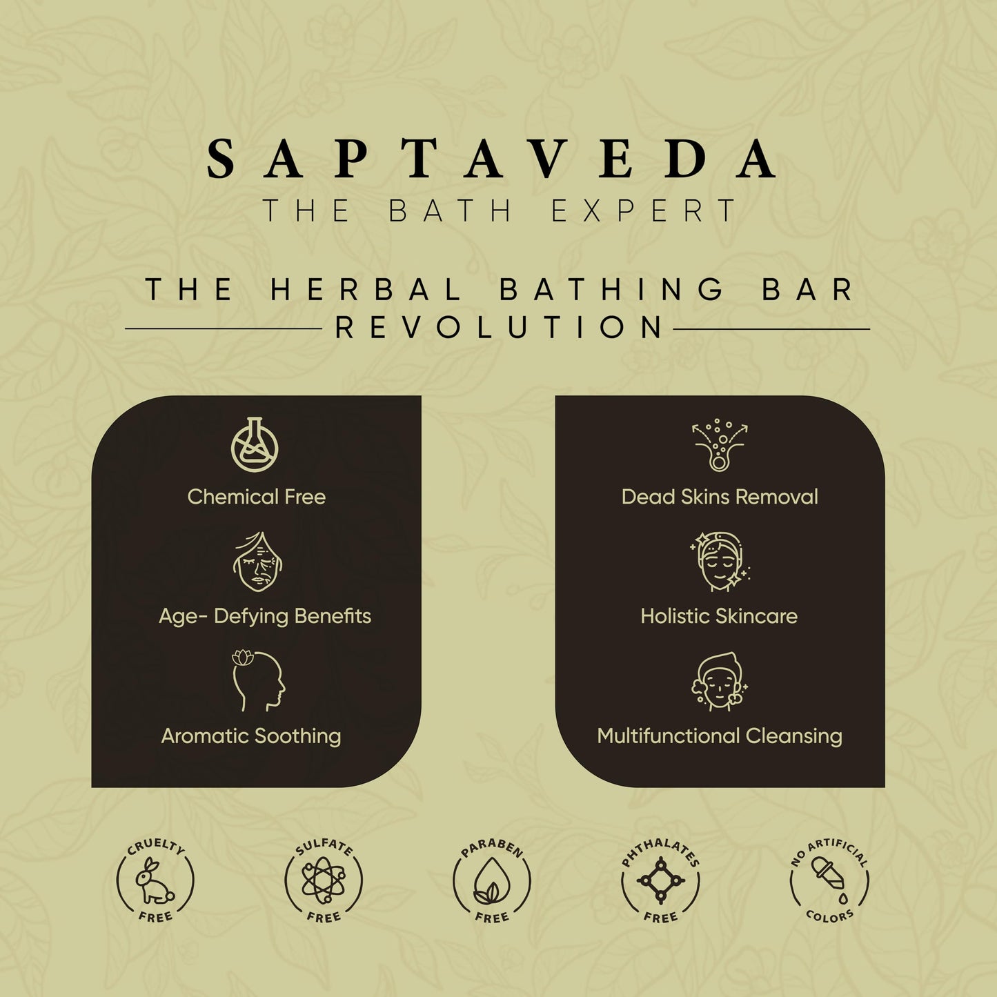 SAPTAVEDA | Herbal Bathing Bar | The Bath Expert | Luxury Soap | Infused with Baby Vetiver Roots | Anti-Ageing | Wild Green