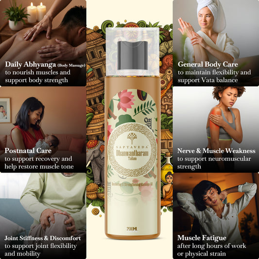 Saptaveda Dhanwantharam Tailam | Authentic Body Massage Oil | Muscle Strengthening & Joint Flexibility | Classical Ayurvedic Formula for Daily Use | 200 ml