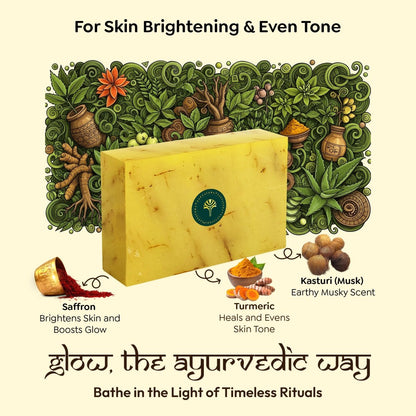SAPTAVEDA | Herbal Bathing Bar | The Bath Expert | Luxury Soap | Infused with Baby Vetiver Roots | Anti - Ageing | Majestic Yellow - Saptaveda Herbals