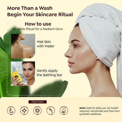 SAPTAVEDA | Herbal Bathing Bar | The Bath Expert | Luxury Soap | Infused with Baby Vetiver Roots | Anti - Ageing | Majestic Yellow - Saptaveda Herbals