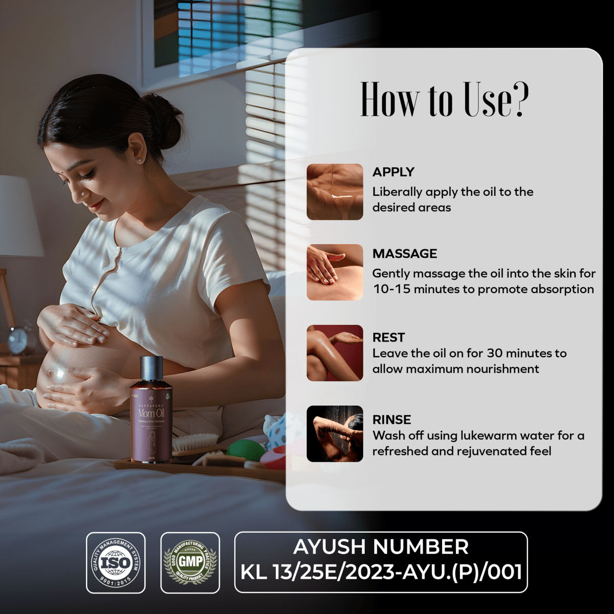 Saptaveda Mom Oil | 100% Ayurvedic & Natural | Patented Formula | For All Skin Type | Reduces Stretch Marks & Pigmentation | Pre & Post Pregnancy Care - Saptaveda Herbals