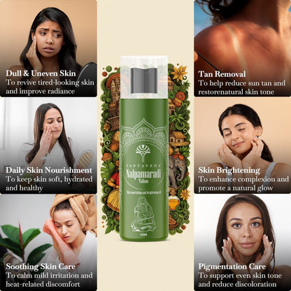 Saptaveda Nalpamaradi Tailam | Authentic Skin Brightening Oil | Tan Removal & Pigmentation Care | Classical Ayurvedic formulation for Glowing Skin | 200 ml - Saptaveda Herbals