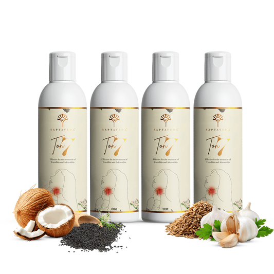 Saptaveda Ton7 | Prevention Kit (Pack of 4) | 100% Natural & Ayurvedic Oil | Patented Formula for Tonsillitis & Adenoiditis | External Use | Relief in 7 Days - Saptaveda Herbals