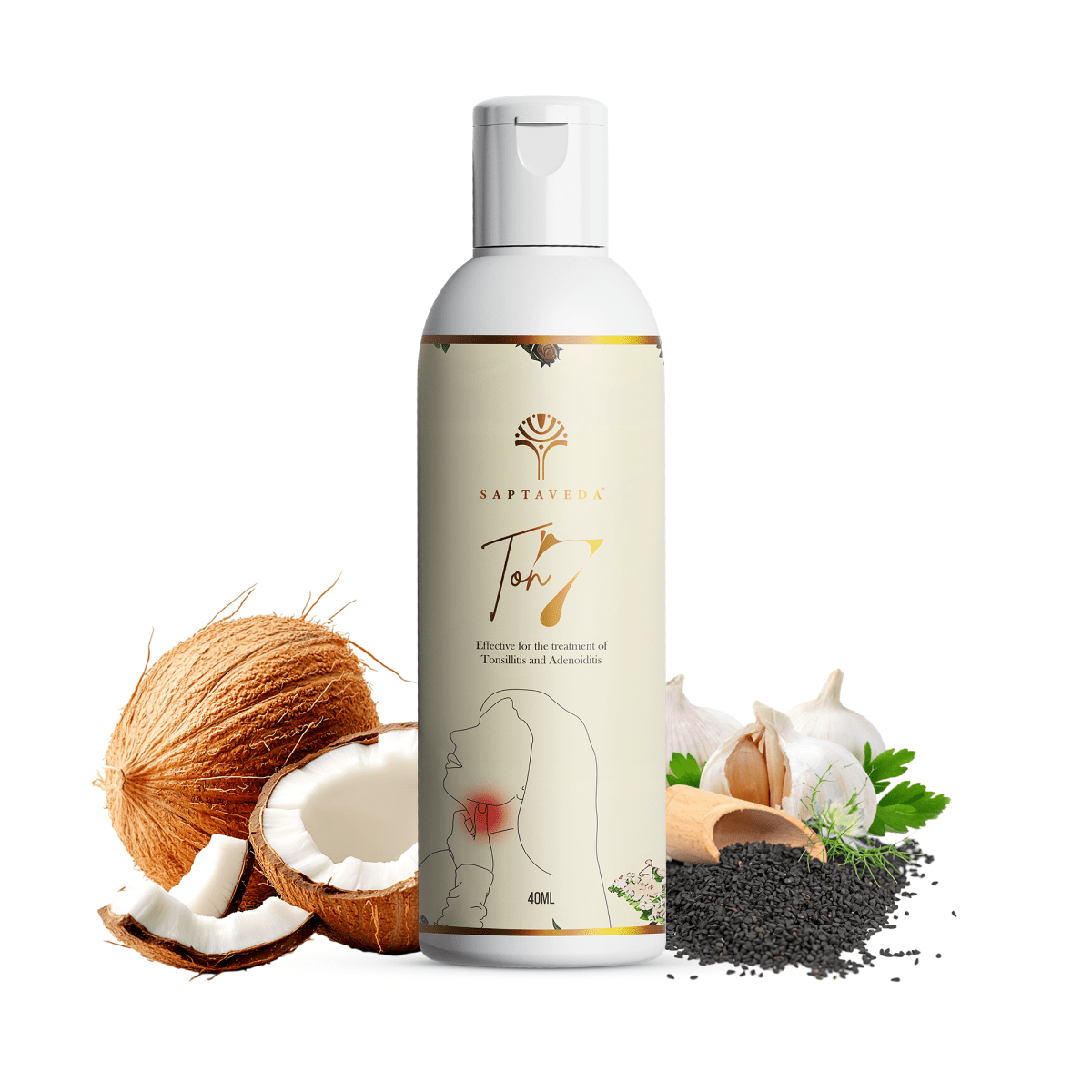 Saptaveda TON7 | Mini Pack (40ML) | 100% Natural & Ayurvedic Oil | Patented Formula for Tonsillitis & Adenoiditis | External Use | Relief in 7 Days - Saptaveda Herbals