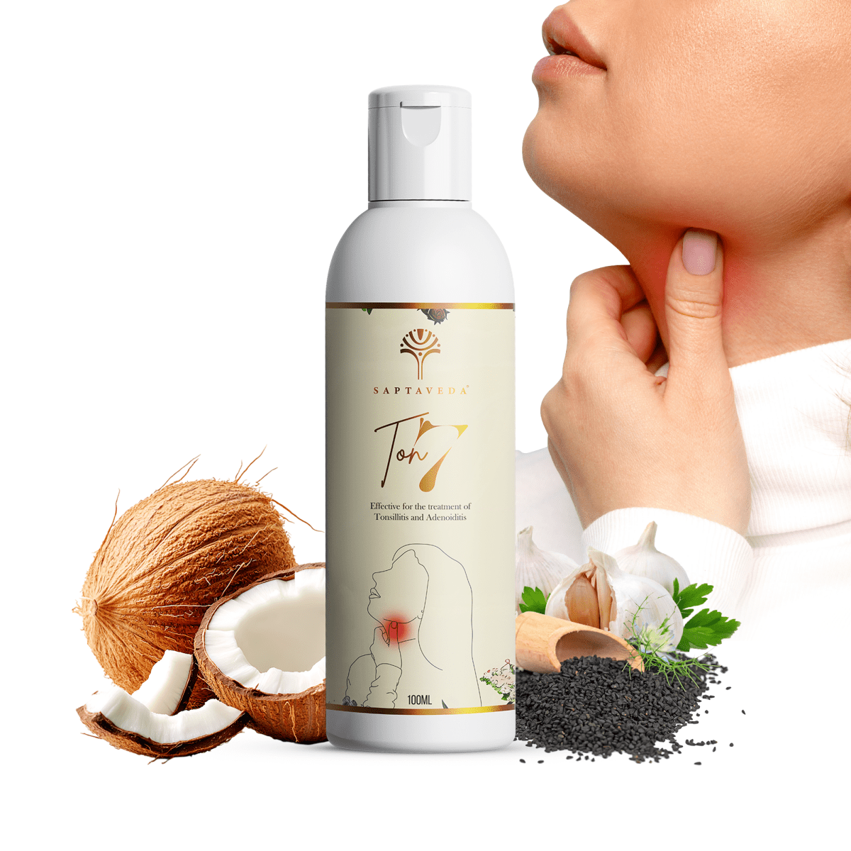 Saptaveda TON7 | 100% Natural & Ayurvedic Oil | Patented Formula for Tonsil care | External Use | Relief in 7 Days - Saptaveda Herbals