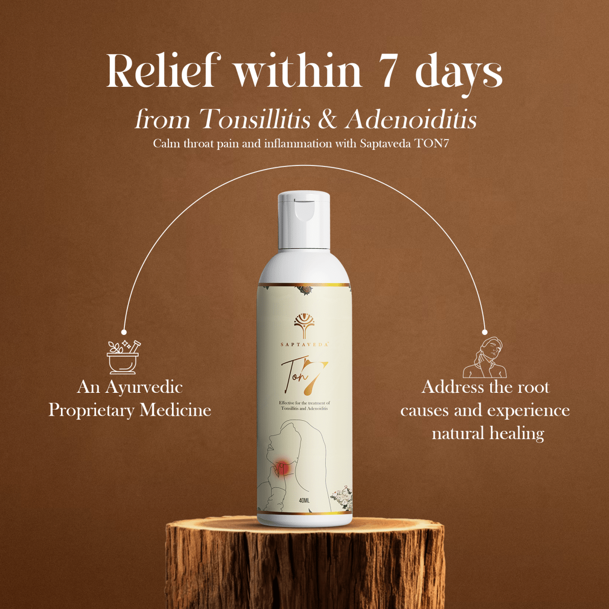 Saptaveda TON7 | Mini Pack (40ML) | 100% Natural & Ayurvedic Oil | Patented Formula for Tonsillitis & Adenoiditis | External Use | Relief in 7 Days - Saptaveda Herbals