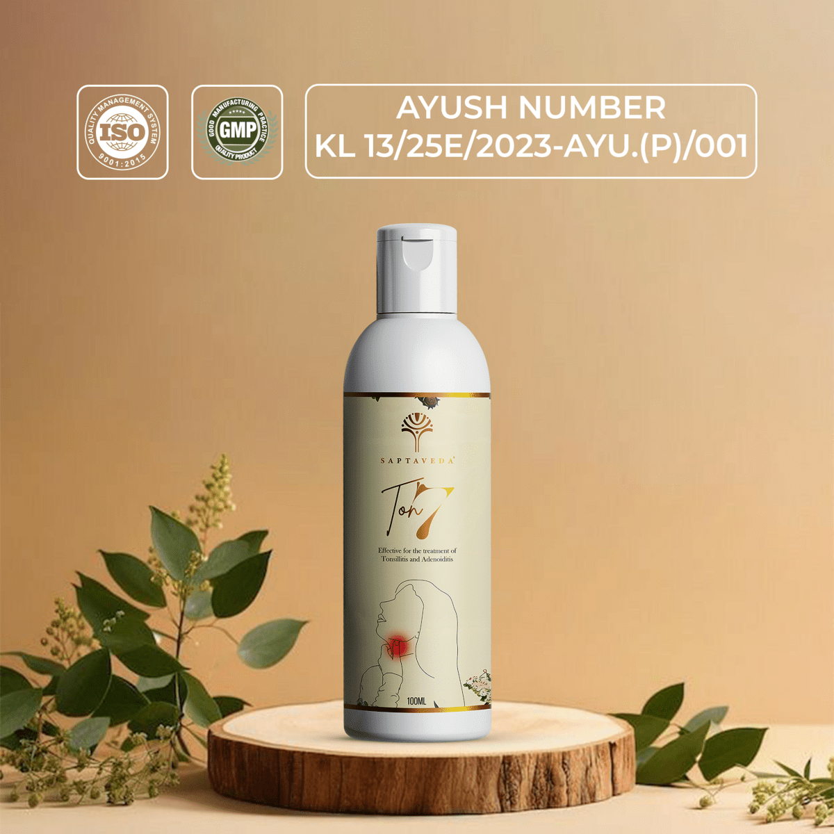 Saptaveda TON7 | 100% Natural & Ayurvedic Oil | Patented Formula for Tonsillitis & Adenoiditis | External Use | Relief in 7 Days - Saptaveda Herbals