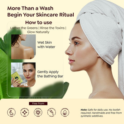 SAPTAVEDA | Herbal Bathing Bar | The Bath Expert | Luxury Soap | Infused with Baby Vetiver Roots | Anti - Ageing | Wild Green - Saptaveda Herbals